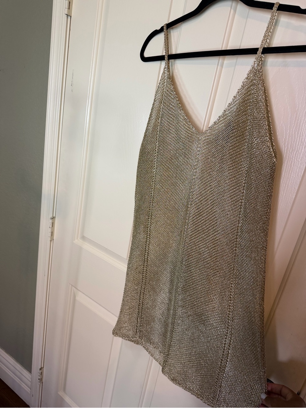 Metallic Knit V-Neck Cami dress - Gold